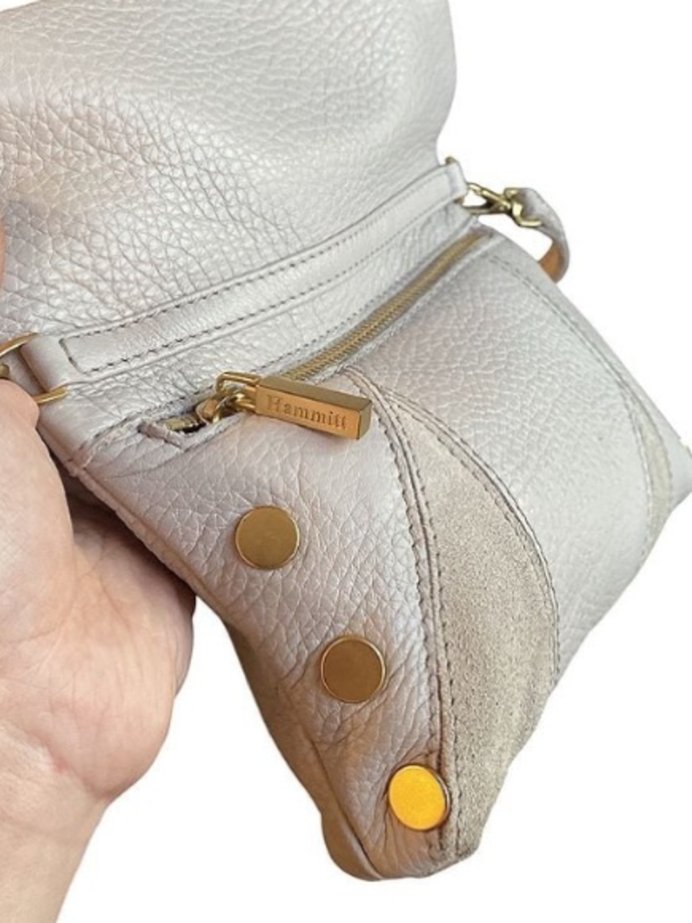 Hammitt Pebbled Leather Foldover Crossbody in Light Gray - Picture 9 of 10